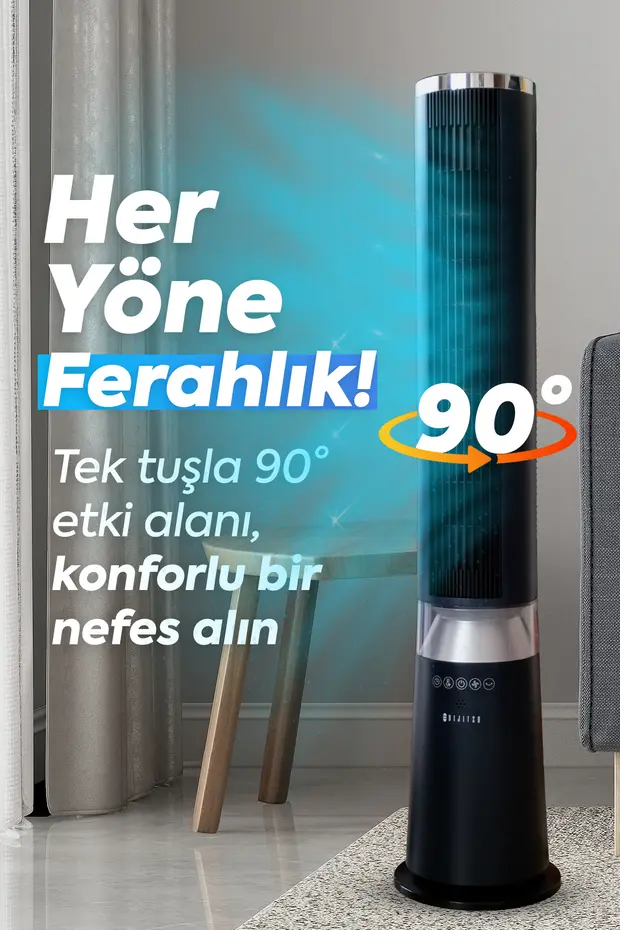  VN60 40W Kule Tipi Vantilatör Uzaktan Kumandalı 5 Hız Kademeli Sessiz Bebek Uyku Modlu Sağa Sola Salınımlı